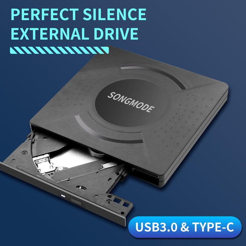 Ultra Slim DVD Burner,External DVD Drive，CD Burner – USB 3.0/Type-C, M-DISC Support, Plug & Play for PC/Mac/Laptop