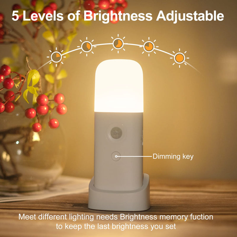 [AUSTRALIA] - YELKO Motion Sensor Night Light, 2000mAh Rechargeable Night Lights Battery Powered, PortableＤimmable Nightlights with 5 Brightness Levels for Kids,Adults (Warm White 2Pack) Warm White Two Pack 