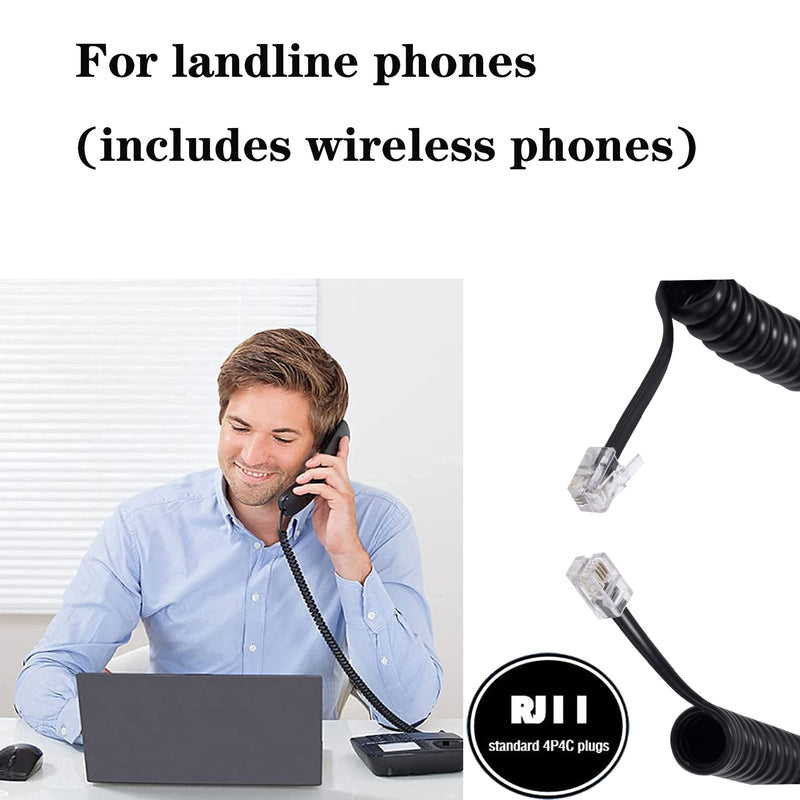 5 Pack Phone Cord Landline8Ft Uncoiled / 1.4Ft Coiled Landline Phone Handset Cable RJ9 4P4C Telephone Accessory- Black 5pack