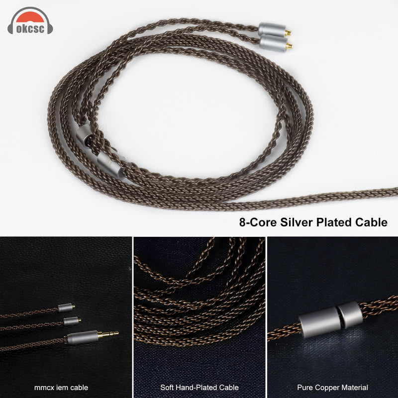 okcsc MMCX Cable Replacement Upgrade for Shure SE215, SE315, SE425, SE535, SE535LTD, SE846, AONIC3, AONIC4-8 Core OFC Audio Cable, MMCX Connector, 4 Feet Length with 4.4mm Plug