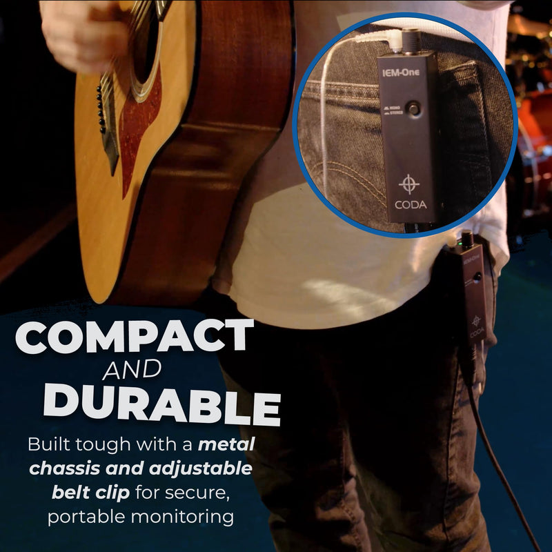 Coda Ultra-Compact Personal in Ear Monitor Amplifier - Single Channel | Headphone Amplifier System with XLR & TRS Input, Portable IEM Amp with Mono & Stereo Mix Panning, Belt Clip