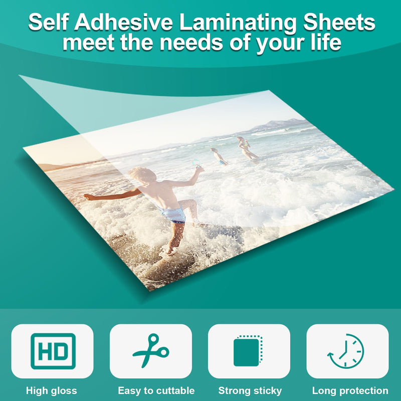 64 Sheets Self Seal Laminating Pouches 4x6, Self Adhesive Laminating Sheets, Clear Laminate Sheets for Stickers, Clear Adhesive Sheets