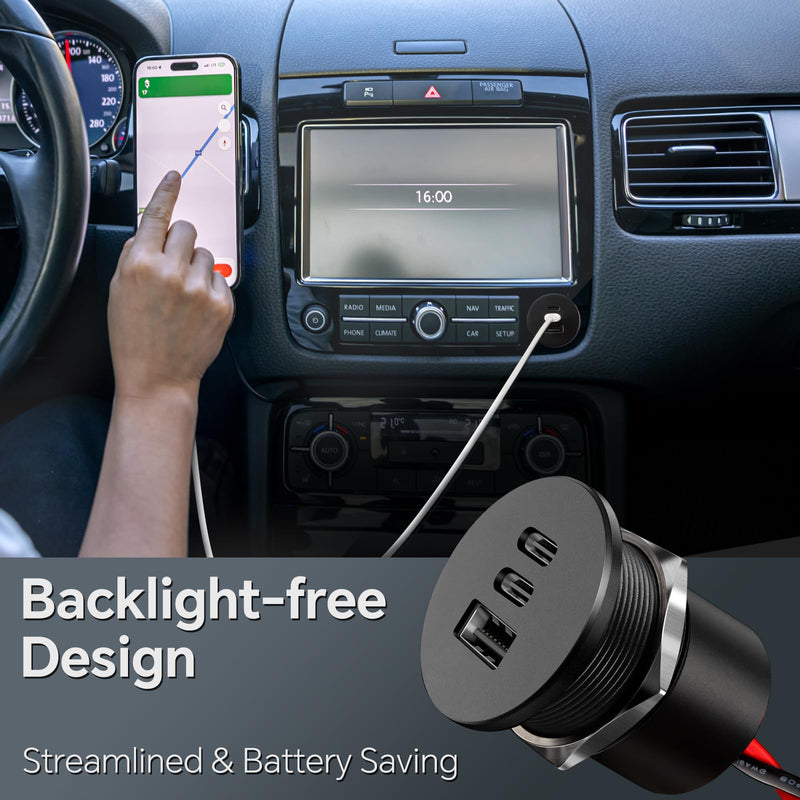 acegoo 78W 12V USB Outlet, 3 Port Fast Charging Aluminum Car USB C Charger | Multi Protection,Cigarette Lighter Replacement, No-Backlight Design, No Standby Power,For RV Camper Trailer Truck Car Boat 2 Pcs