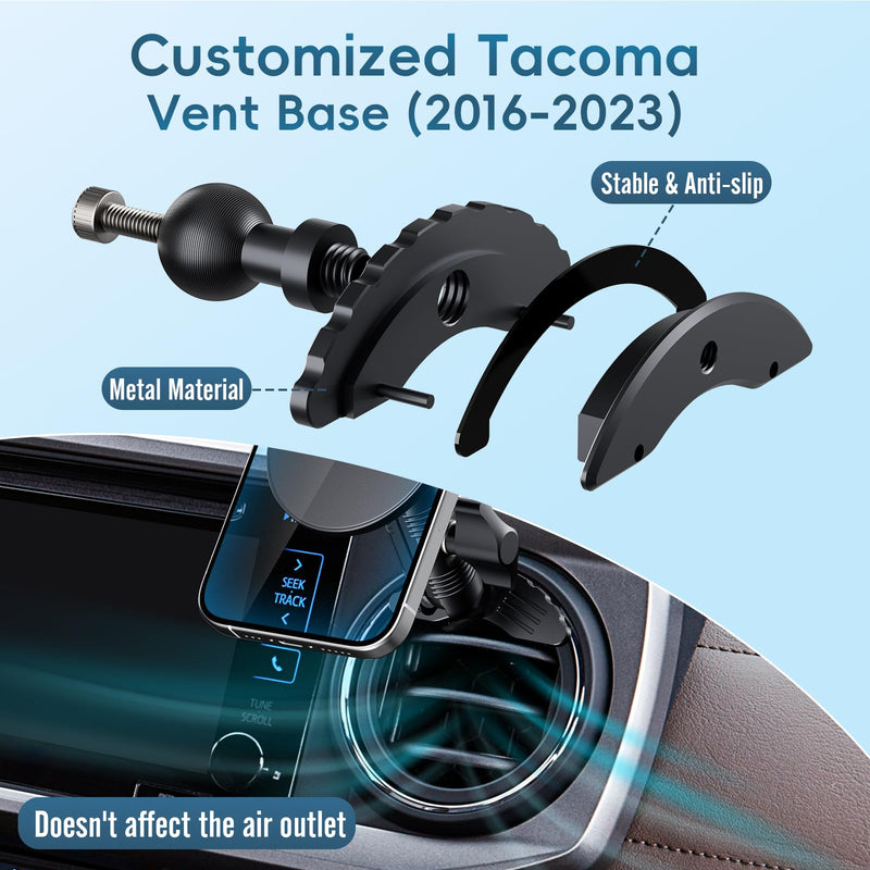 Car Vent Magnetic Phone Mount Compatible with Toyota Tacoma 2016-2023 3rd | Tundra 2014-2021 3rd Gen | 20x Strong Magnet | Full Metal Arm | 360° Adjustable | Anti-Scratch Base | All Smartphones Magnetic Mount