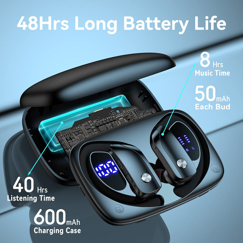 2 Sets Wireless Earbuds Bluetooth Headphones 48hrs Play Back Sport Earphones with LED Display Over-Ear Buds with Earhooks Built-in Mic Headset for Workout Black + Mint Green