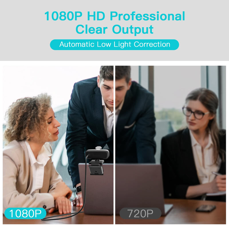 1080P HD Webcam with Microphone for Desktop, USB Computer Camera with Web Cam Cover&Web Camera Stand, 110-degree Wide Angle Streaming Webcam for PC Zoom/Video Calling/Gaming/Laptop/Conferencing Black