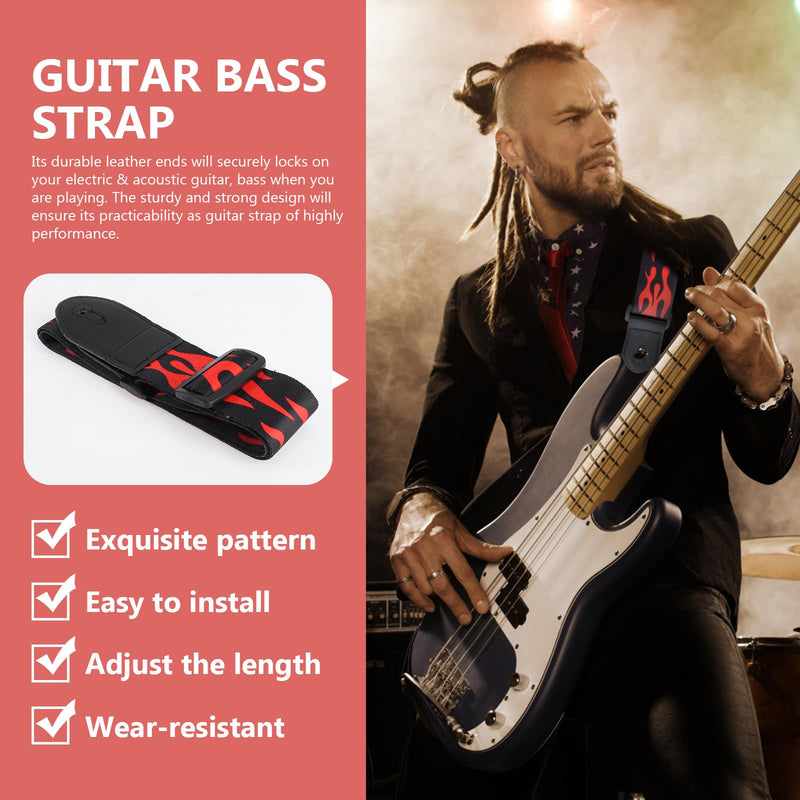 Vaguelly Guitar Strap, Red Flame Jacquard Guitar Strap with Leather End, Adjustable Length, for Guitar As Shown01
