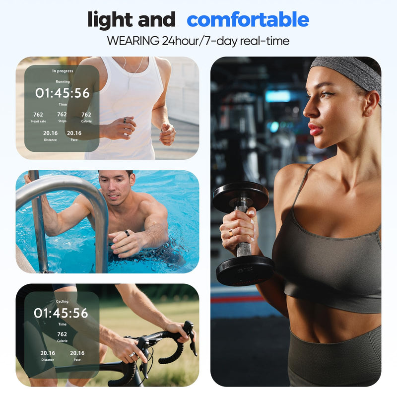 BIEMHA Smart Ring for Women & Men, Health Tracker with Sleep，Exercise Monitoring, iOS&Android Compatible, IP68 Waterproof, No Subscription, 5-Day Battery (Silver, 12)