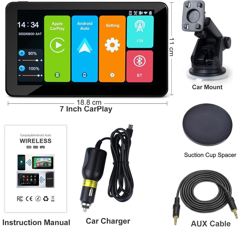 Apple Carplay Screen for Car, 7" HD Portable Car Stereo Touch Screen for Apple Carplay & Android Auto, Audio Receivers with Voice Control, Mirror Link, Bluetooth, Siri, AirPlay,GPS Navigation 7 Inch CarPlay