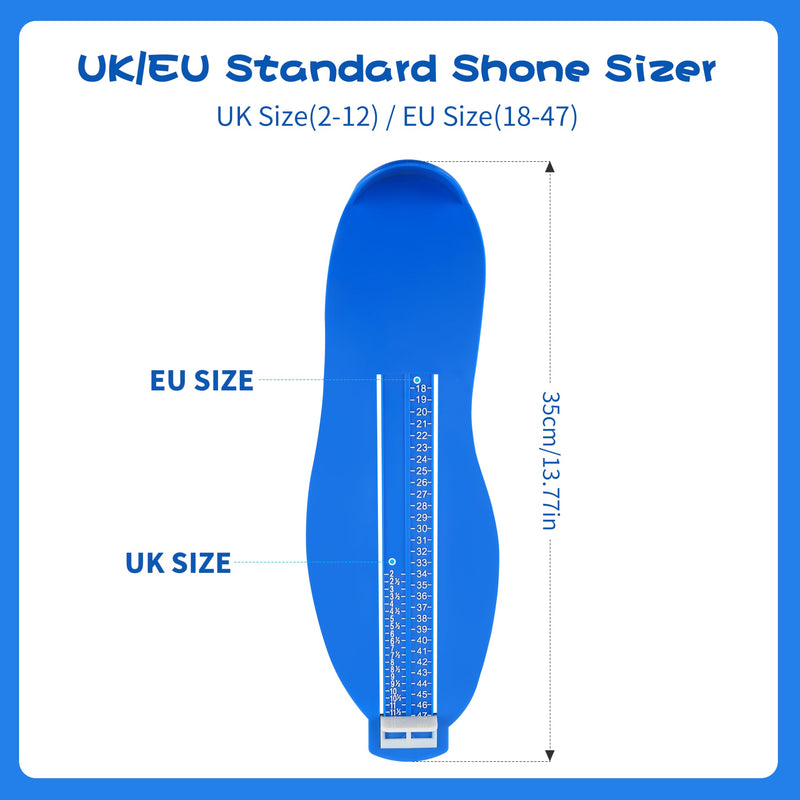 JSMTKJ Foot Gauge, Shoe Sizes Measure Sizes with 1 Tape Measure Feet, Kids Adult Shoe Gauge for EUR UK Shoe Gauge (Blue), blue
