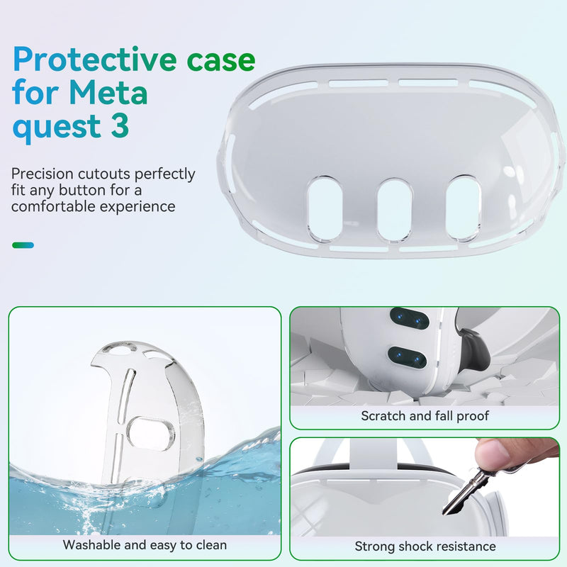 Protective Case for Meta Quest 3,VR Accessories for Meta Quest 3,Replacement kit for Meta Quest 3,Include Impact Resistant Cover Lens Cover Lens Tempered Glass Protector Joystick Caps