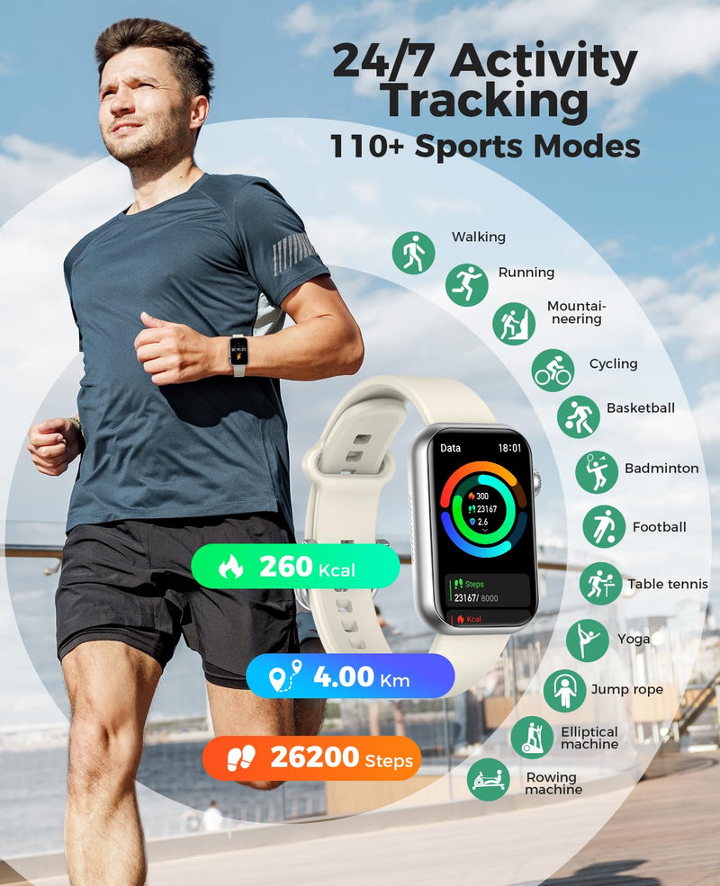 Smart Watch Fitness Tracker (Answer/Make Call), 24/7 Heart Rate Spo2 Blood Pressure Monitor Sleep Tracker, 114 Sports Modes Pedometer Calorie Step Tracker, Waterproof Activity Tracker for Men Women Gray