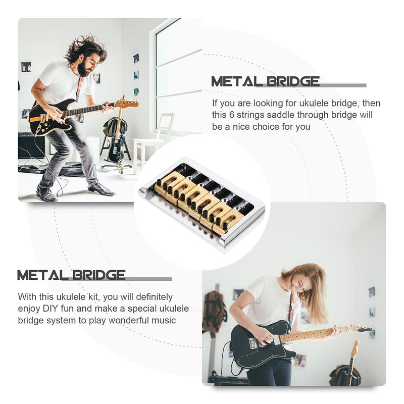[AUSTRALIA] - 6 String Hard-tail Fixed Bridge Set with Wrench and Screws for Electric Guitar Replacement Parts guitar bridge, bridge(Golden) 