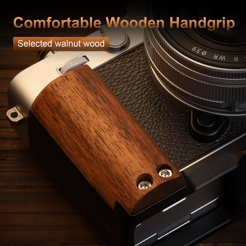 [AUSTRALIA] - Leftfoto X-E5 Retro Handgrip L-Shape Bracket with Walnut Wooden Grip for Fujifilm X-E5 Camera,with Built-in Bottom Arca Quick Release Plate,Black Black 