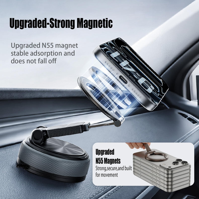 2-IN-1 Magnetic Car Phone Holder for Magsafe Phone Holders for Car-Gray | Vacuum Suction 360°Rotation Detachable Cell Phone Car Mount Compatible with iPhone12-17Series MagSafe Accessories Gray