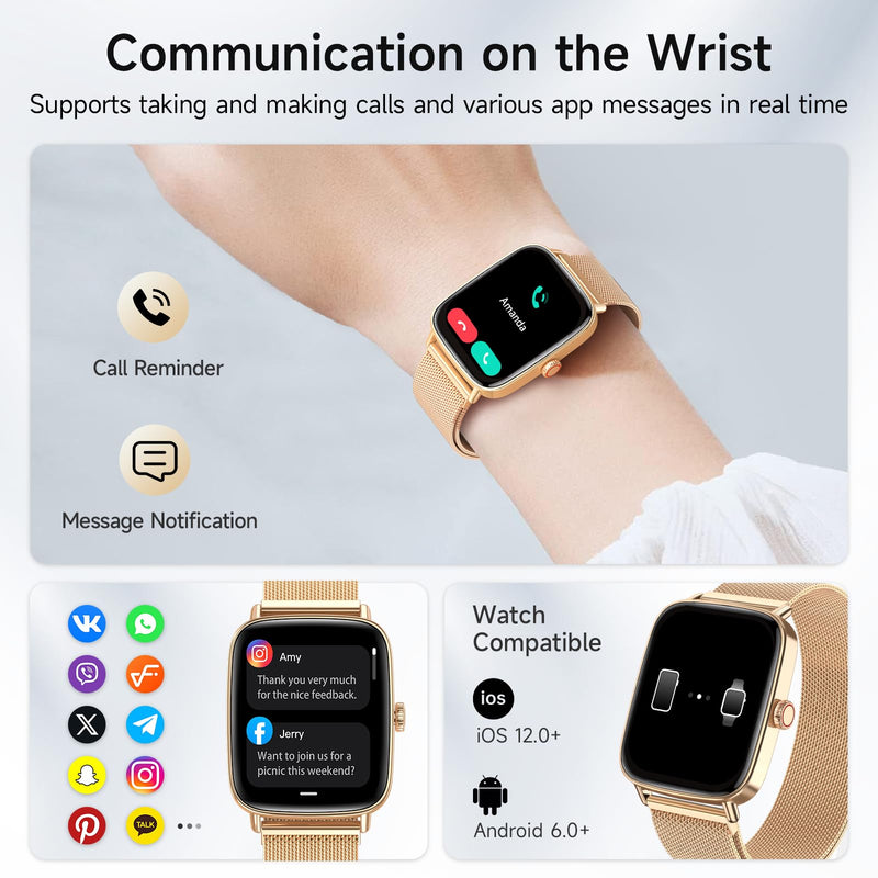 Smart Watch for Men Women, 1.85" HD Smartwatch Compatible iPhone/Samsung/Android (Answer/Make Calls), 100+ Sport Modes Fitness Tracker with Heart Rate/Sleep/SpO2 Monitor, IP68 Waterproof, Metal Band
