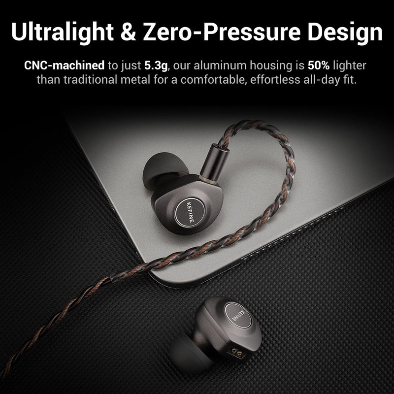 Delci 10mm DLC+PU Dynamic Driver in-Ear Monitors, Hi-Fi Wired Earphones with Interchangeable Tuning Nozzles, CNC Aluminum Wired Earphones, Detachable Hybrid 164-Core Silver-Plated Cabl (3.5mm)