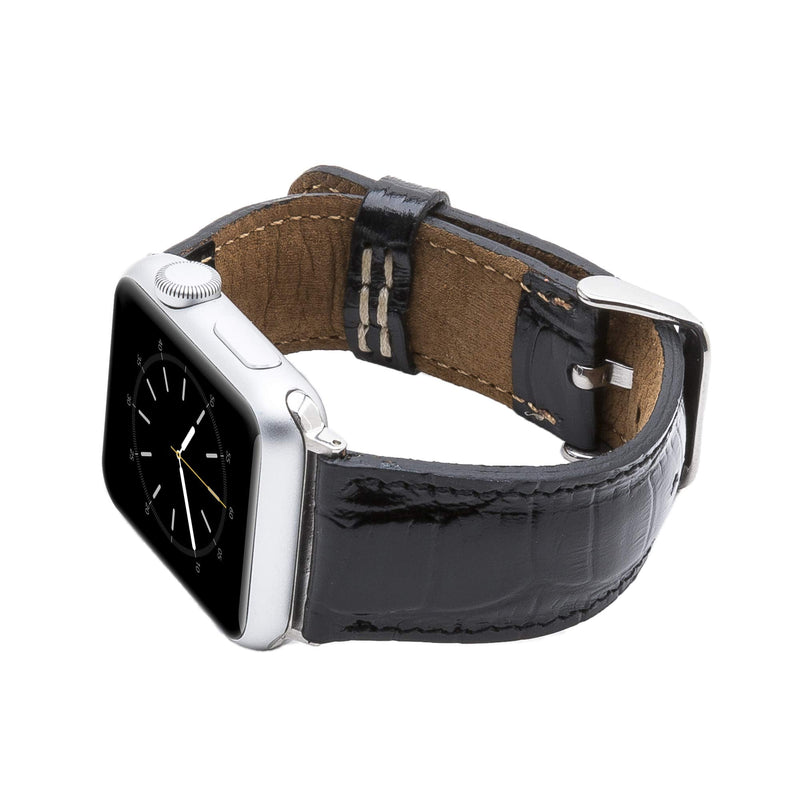 Venito Tuscany Leather Watch Band Compatible with Apple Watch 38mm 40mm - Watch Strap Designed for iwatch Series 1 2 3 4 5 6 7 SE (Black Crocodile w/Silver Connector & Clasp) Product Name