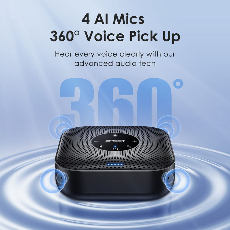 EMEET Conference Speakerphone M0 Plus, 4 AI Mics 360° Voice Pickup, Noise Reduction, USB C Speaker, Bluetooth Conference Speaker for 8 People w/Daisy Chain for 16 Compatible with Leading Software Advanced M0 PLUS for 8