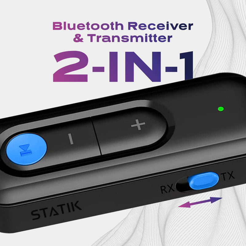 STATIK BlueSnap Bluetooth Transmitter for TV, Bluetooth Receiver for Home Stereo, Bluetooth Transmitter Car Audio Receivers, 3.5mm Aux Bluetooth Adapter for Car & Plane Travel Essentials for Flying