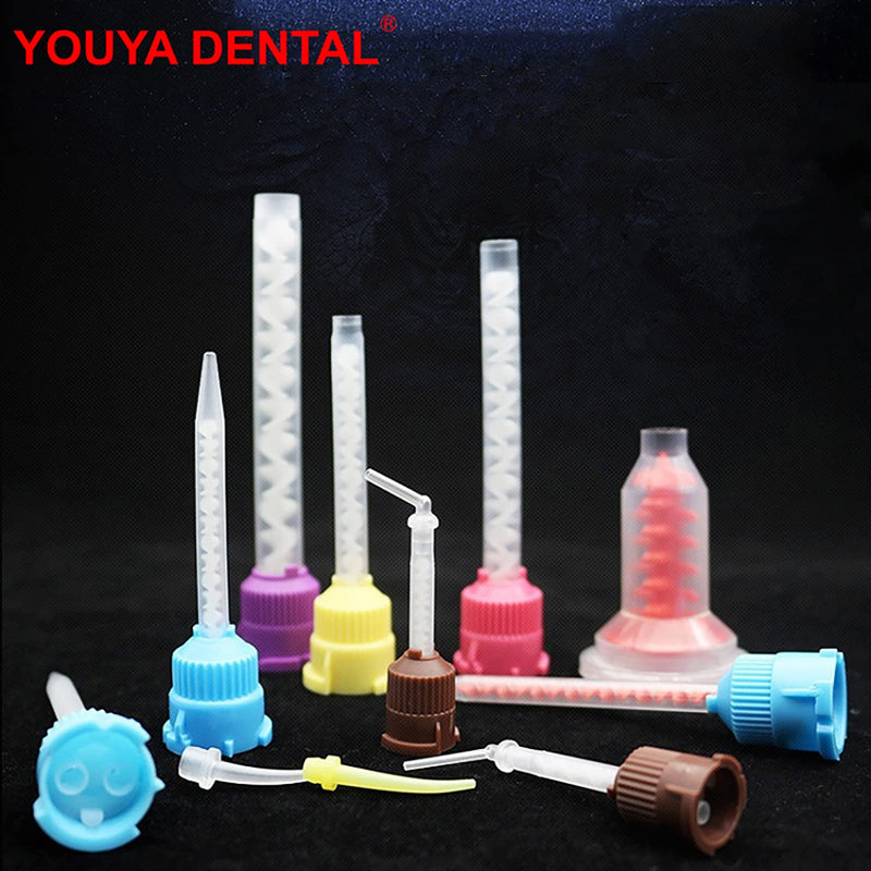 YOUYA DENTAL Dental Impression Mixing Tips, 50 Pieces Dental Intra Oral Tips for Dentistry Materials Mixing Tube Disposable Silicone Rubber Head Lab Products - Brown