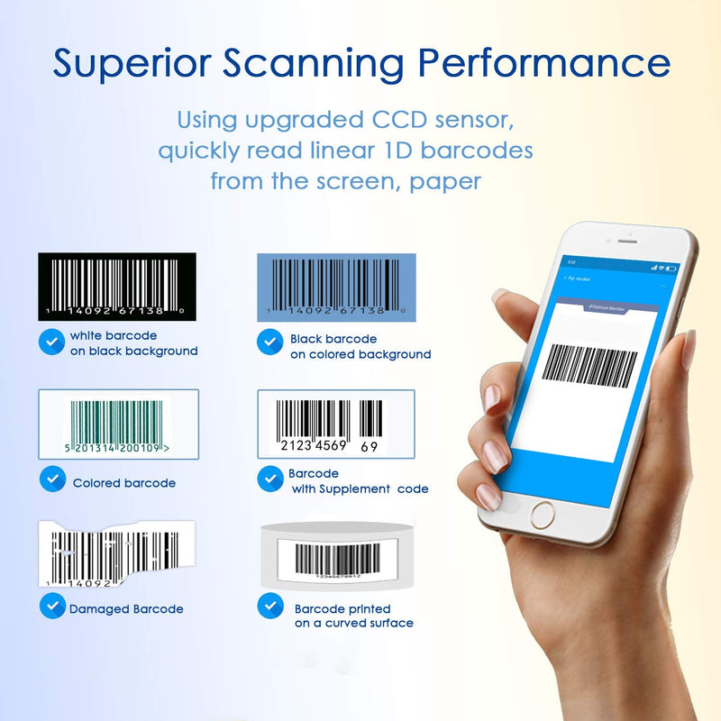 NADAMOO Wireless Barcode Scanner Compatible with Bluetooth Function, 2.4G Wireless & Wired 3-in-1 Bar Code Scanner Portable USB CCD Reader, Work with iPhone iPad Android Windows Mac OS-Dark Blue 1D Dark Blue