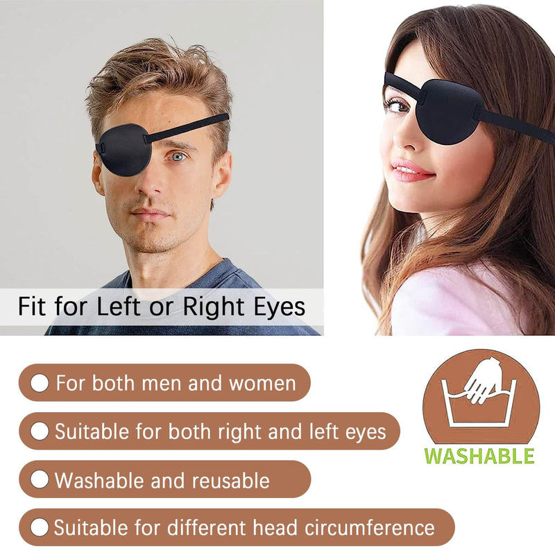2 Pcs Eye Patch for Adults Kids,3D Adjustable Eye Patches for Amblyopia Lazy Pirate Costume(Black)
