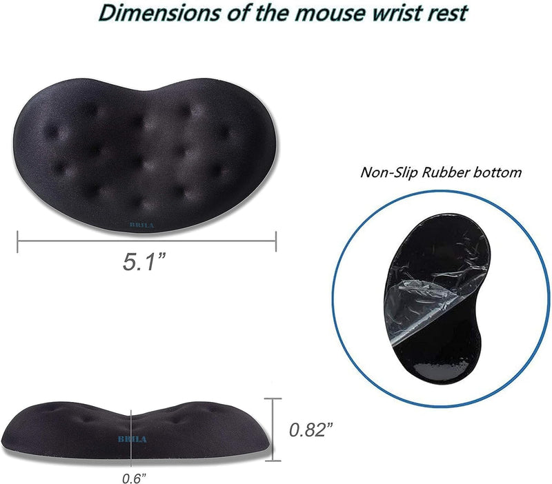 BRILA Ergonomic Memory Foam Mouse Wrist Rest Support Pad Cushion for Computer, Laptop, Office Work, PC Gaming - Massage Holes Design - Wrist Pain Relief (Black Mouse Wrist Rest) Black Mouse Wrist Rest