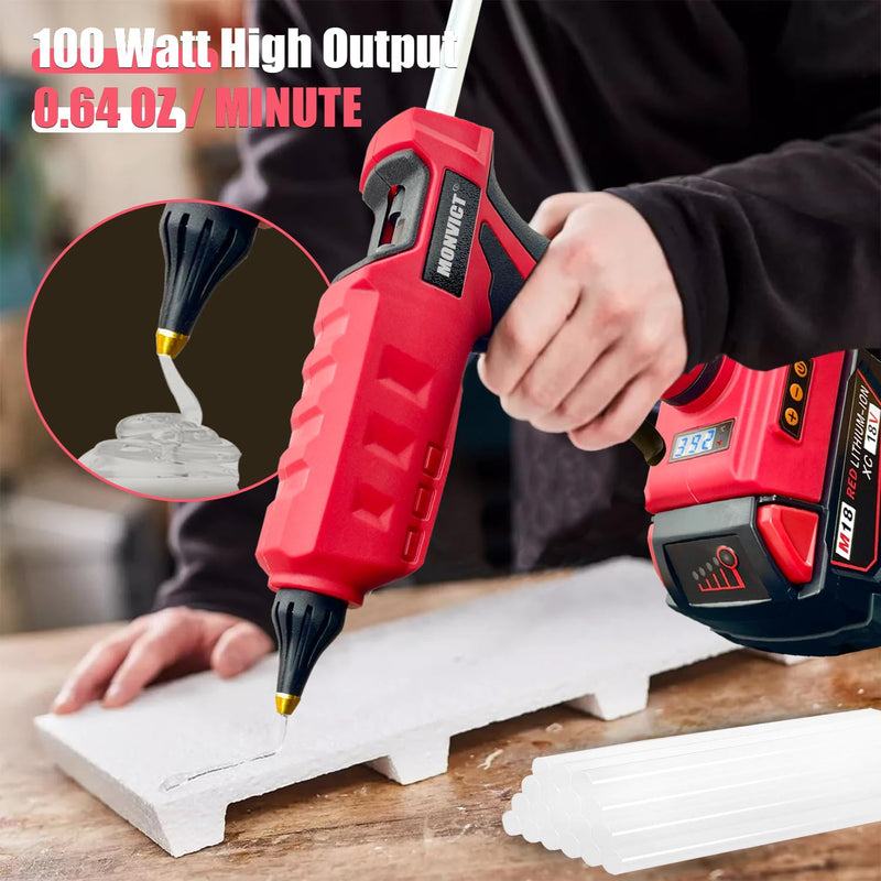 [AUSTRALIA] - MONVICT 100W Cordless Glue Gun for Milwaukee 18V Battery, Upgraded Digital Temperature Adjustable Handheld Electric Power Full Size Heavy Duty Hot Glue Gun with 10 Glue Sticks (Tools only) 810-MI 