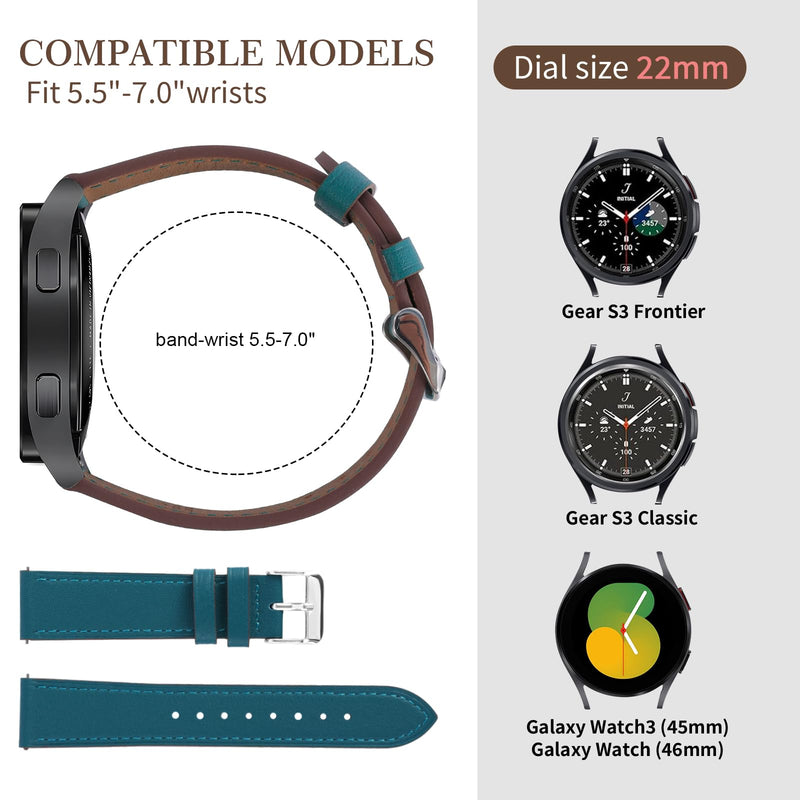 22mm Premium Italy Leather Watch Bands Compatible with Samsung Watch 3 45mm, Galaxy 46mm, Gear S3 Frontier, Quick Release Wear-resistant Leather Watch Straps Replacement Band for Women Men(Packof2)