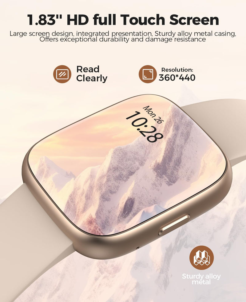 SOUYIE Smart Watches for Women, IP68 Waterproof, Alexa Built-in, 1.83" HD Customizable Display, Heart Rate, Blood Oxygen, Sleep, Weather Updates, Fitness Tracker for Android & iOS, Glod