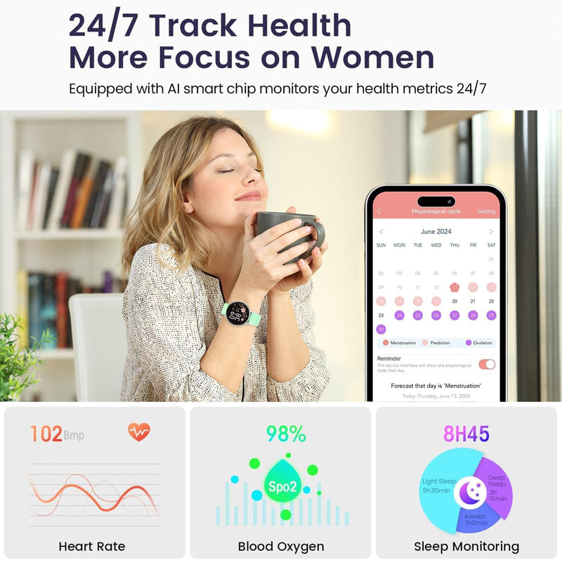 Smart Watch for Men Women Fitness Tracker with 100+ Sport Modes,Activity Trackers for iOS/Android Waterproof/Heart Rate/Sleep/Steps Monitor/Pedometer Monitor Monitor (Silver+Green)