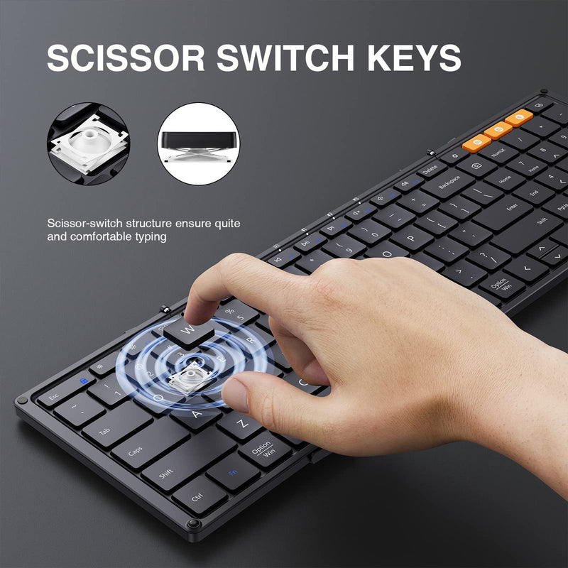 Foldable Bluetooth Keyboard, ProtoArc XK01 Folding Wireless Portable Keyboard with Numeric Keypad, Full-Size Travel Keyboard for Windows iOS Android Tablet PC Smartphone, Sync Up to 3 Devices, Black