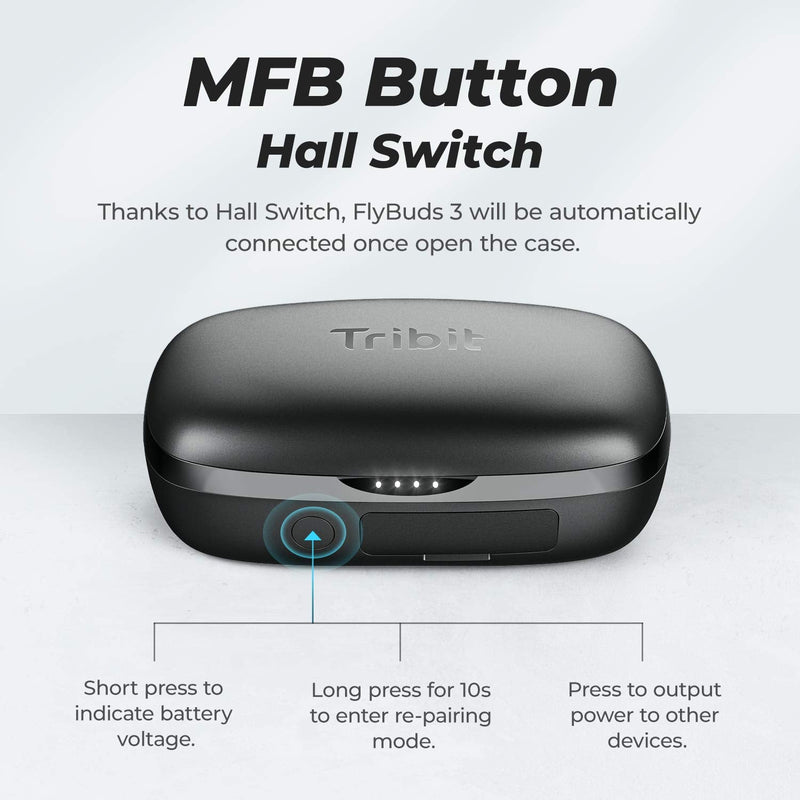Tribit FlyBuds 3 Wireless Earbuds, 110H Playtime Bluetooth Headphones | IPX8 Waterproof, BT5.3, Deep Bass Sound Earphones, Custom EQ, Charging Case, Light Weight in-Ear Buds, Built-in Mic, Black Small