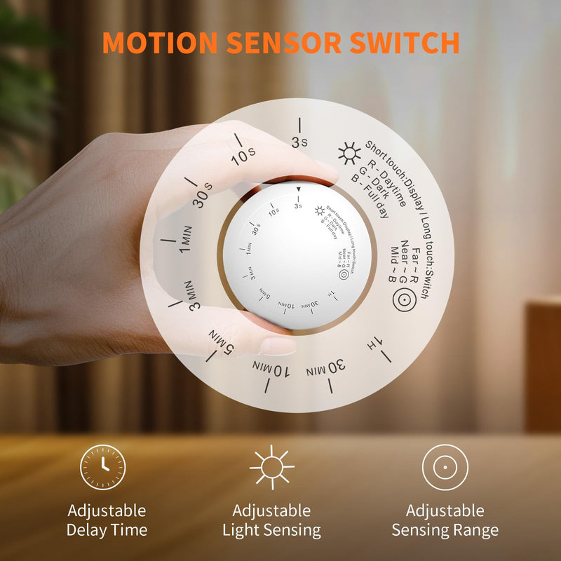 [AUSTRALIA] - Wireless Motion Sensor Light Switch with Built-in Timer Settings, PIR Motion Sensor Plug Outlet with 3 Adjustable Ranges, Auto On/Off, Ideal for Garage & Storage Room, Compatible with All Light Bulbs 1 Pack(New) 