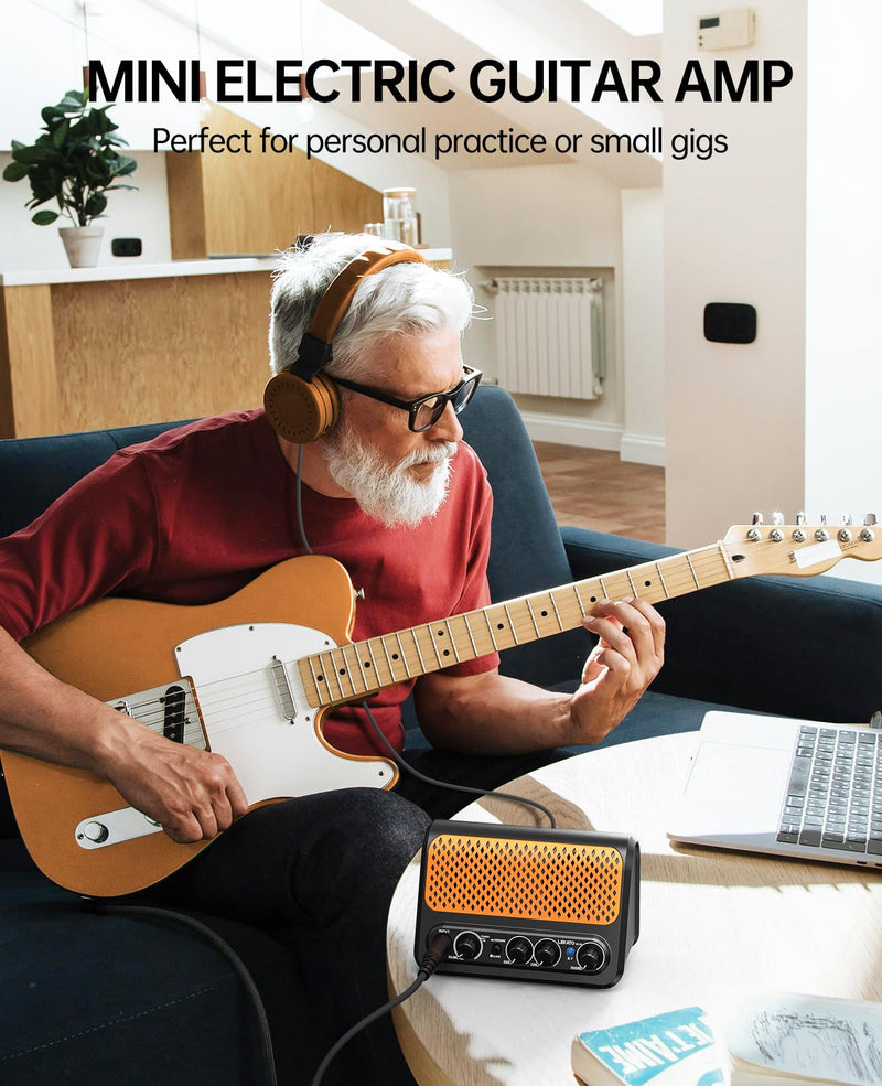 Mini Guitar Amp,LEKATO 10W Portable Electric Guitar Amplifier with Clean & Overdrive Channel,Reverb,Bluetooth Small Guitar Amp for Practice (Black-Orange) Black-Orange