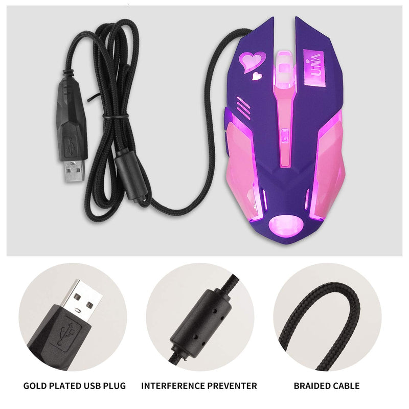 Gaming Mouse,Pink Backlit Optical Game Mice Ergonomic USB Wired with 2400 DPI and 6 Buttons 4 Shooting for Computer/Win/Mac/Linux/Andriod/iOS. (Purple) purple