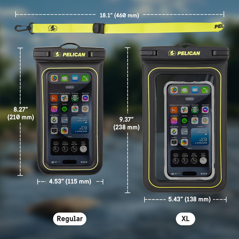Pelican 4 Pack Marine Waterproof Phone Pouch (Regular) -Black/Hi-Vis Yellow | Touchscreen IP68 Floating Waterproof Phone Case w/Detachable Lanyard - Fits All Phones - Beach Cruise Ship Travel Essentials Black/Neon - 4 Pack - Regular