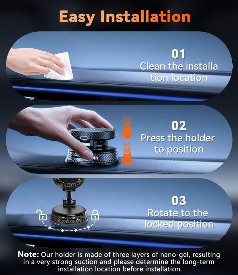15W Fast Charging Car Phone Holder, [Strong Magnetic & Upgraded Vacuum Suction Cup] 360° Rotation Auto Phone Holder, Car Mount Wireless Charger for Magsafe iPhone 17-12 Series