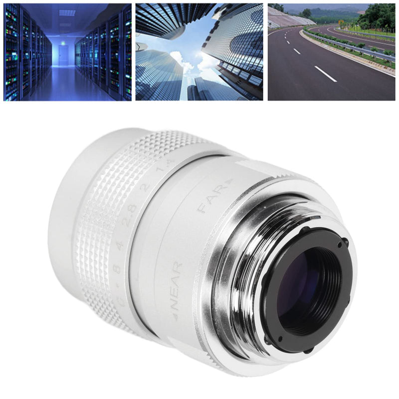 Pomya 25mm F1.4 Large Aperture Manual Focus, CCTV Lens, Prime MFT Lens for M43,Support Bar Shop Parking House Warehouse (Silver) 25mm F1.4 White