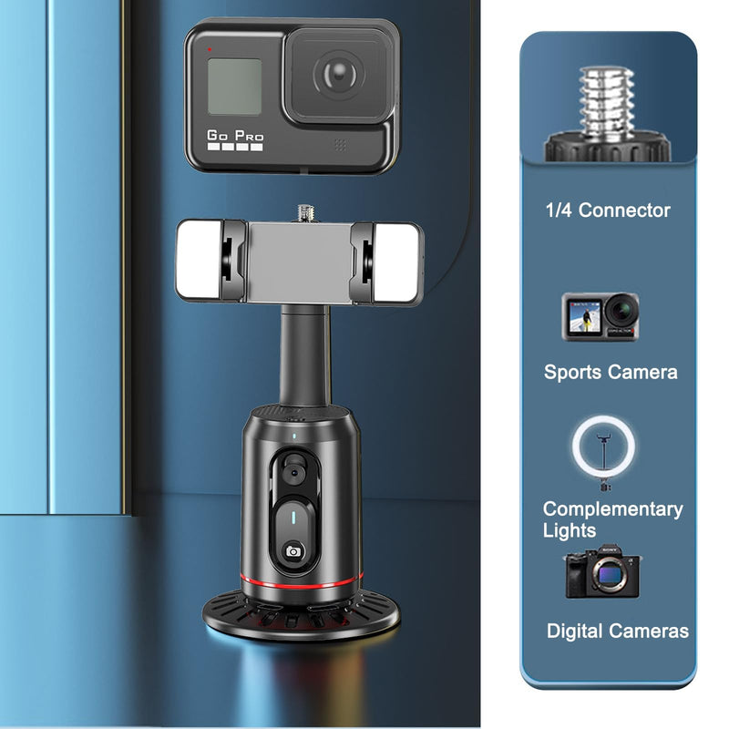 Auto Face Tracking Tripod 360° Rotating Auto Tracking Phone Stand, No App, Gesture Control Smart Shooting Camera Mount with Selfie Light and Remote for Live Vlog Streaming Video Tiktok-Rechargeable