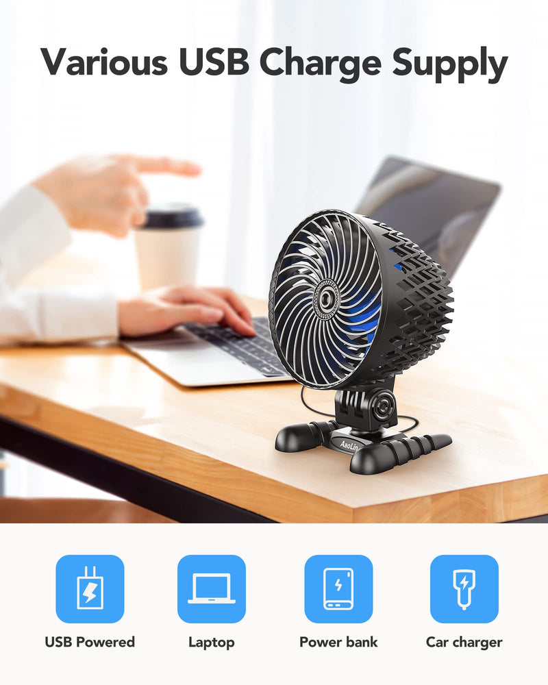 USB Desktop Small Fan, Stepless Speed Adjustment with Multiple Speed Levels, Portable Plug-in Personal Mini Fan,Quiet Powerful Airflow,Suitable for Office Home Dormitory Bedroom, 4.9 Feet Long Cable Black