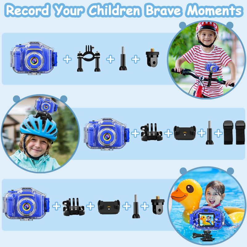 Agoigo Kids Waterproof Camera Toys for 3-9 Year Old Boys Girls Christmas Birthday Gifts HD Children's Digital Action Camera 2 Inch Screen with 32GB Card (Dark Blue) Dark Blue