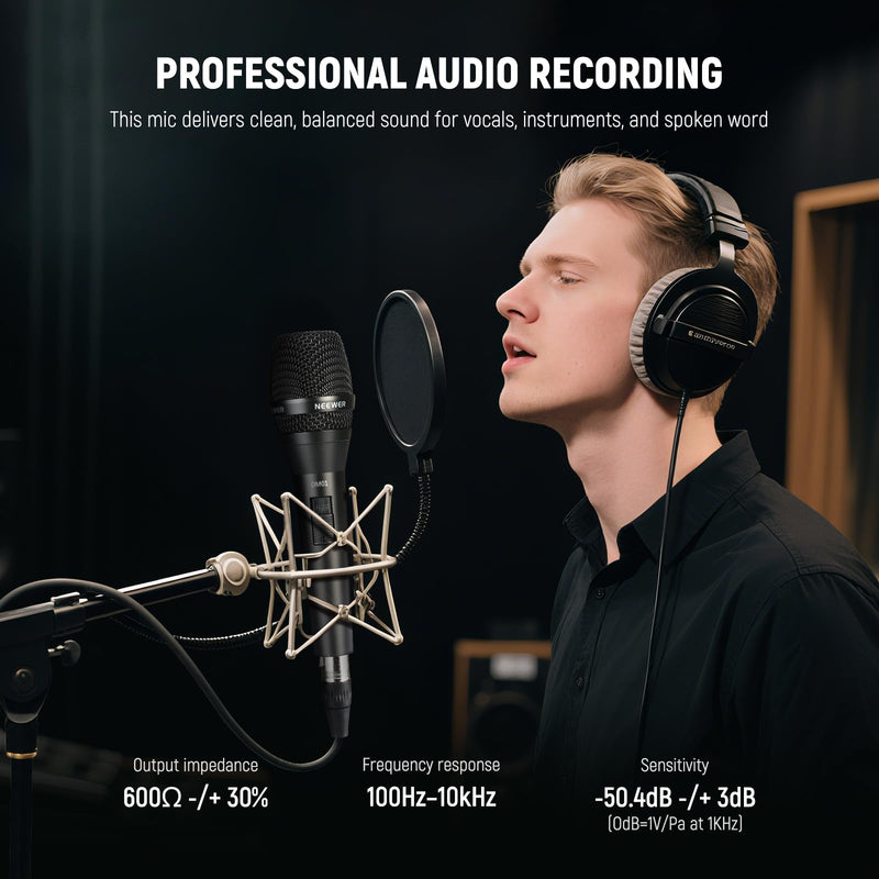 NEEWER DM01 Cardioid Dynamic Microphone with XLR Cable for Podcast Singing PC Gaming Streaming Studio Vocals, Speeches, Live Performances, 600Ω +/- 30% Impedance, 100Hz-10KHz Frequency Range