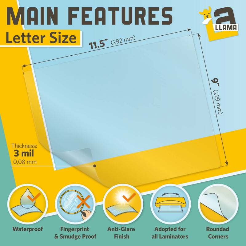 Matte Thermal Laminating Pouches, 9 x 11.5 Inches, 3 Mil Thick, Matte Finish, 50 Pack, Fitted for Letter Size Laminating Sheets 8.5 x 11 9" x 11.5", 50 PCs, Matte