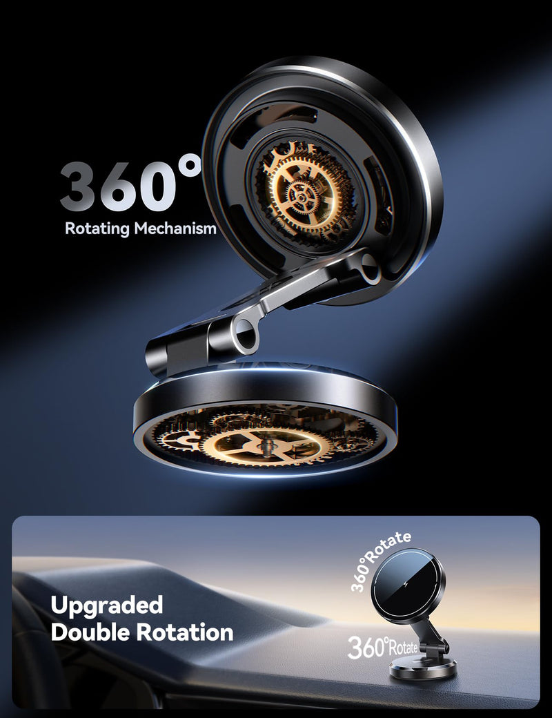 Metal MagSafe Car Mount Charger with 360° Rotatable Charging Panel & Base | 15W Fast Charging Magnetic Phone Holder, Strong Magnets Wireless Car Charger, Car Mount for iPhone 17 Pro Max 16 15 14 13 12 Black