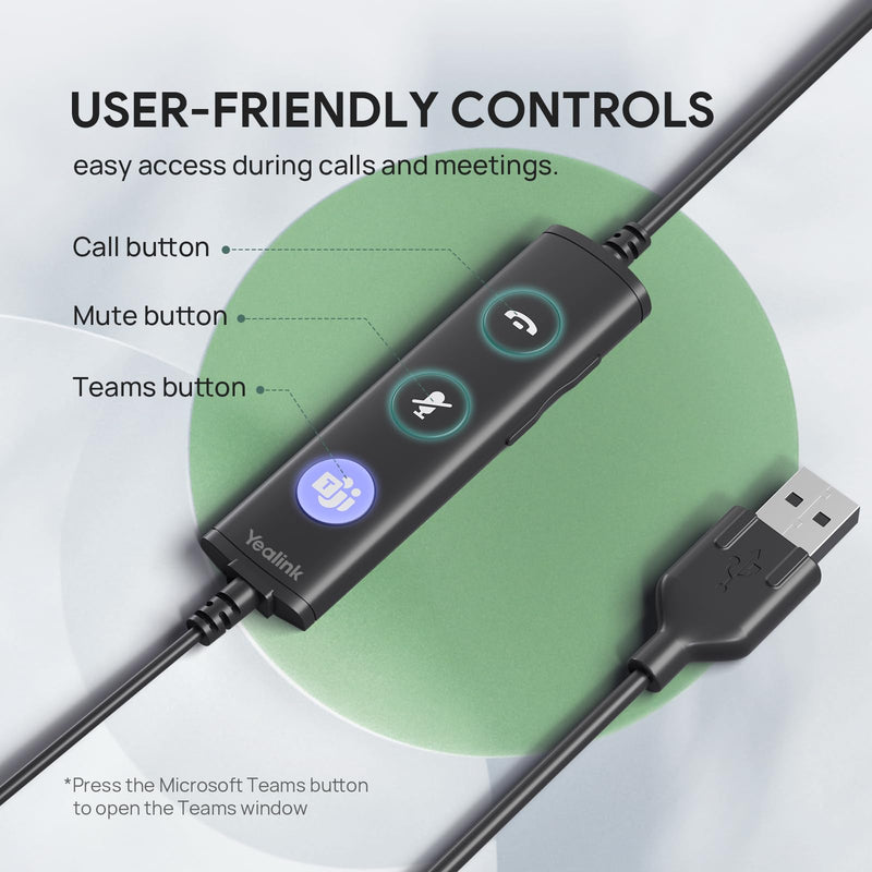 [AUSTRALIA] - Yealink UH34 USB Headset with Mic,Stereo Wired Headphones with Noise Cancelling Microphone,Teams Certified,Professional Work Headphones for VoIP Phone PC Computer Call Center Office USB（Leatherette) 