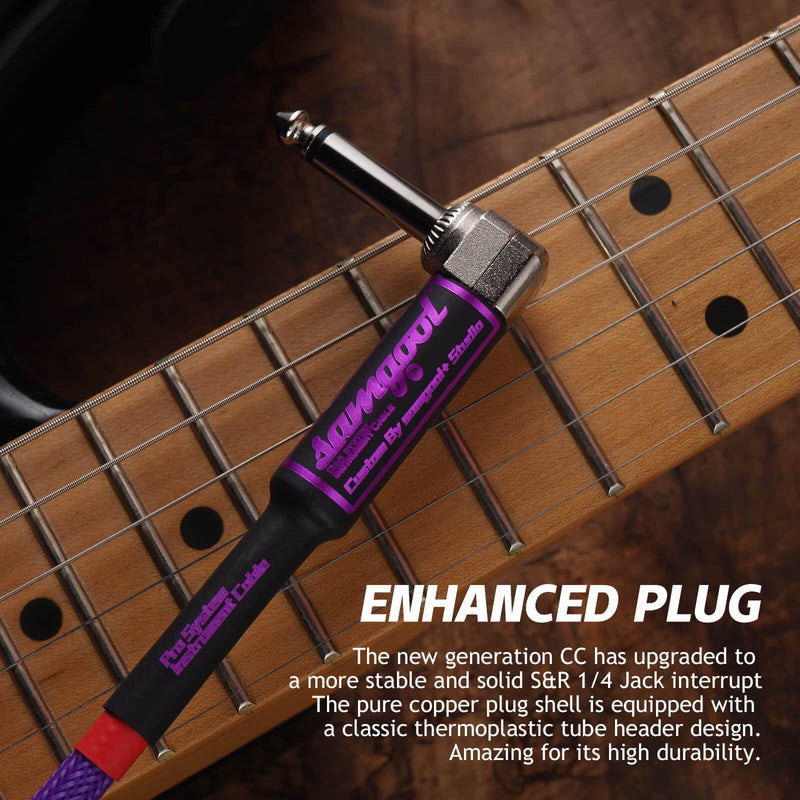 10ft Guitar Cable, 1/4 Inch Straight/Angle Instrument Cable, Electric Cord Guitar Amp Cord for Bass Amp and Instruments (CC Purple Braided) 10ft CC Purple-Braided