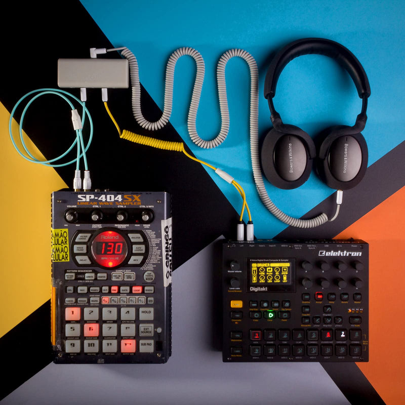MyVolts Candycord OP-1 / OP-Z Special Audio Cable, Straight Mini Jack to Angled Mini Jack, Curly 65cm to 90cm, Mint Green Colour