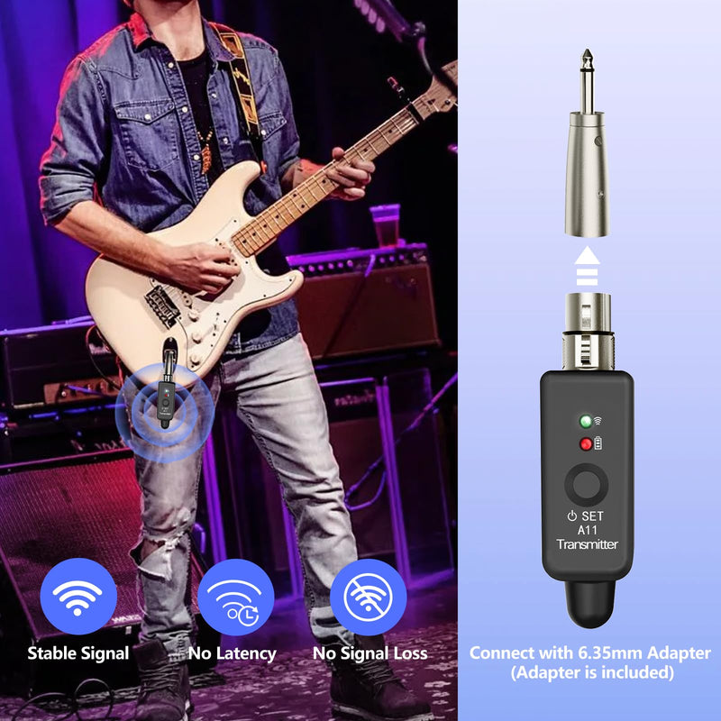 A11 Wireless Microphone System, 2.4GHz XLR Transmitter and Receiver for Dynamic Microphone, Audio Mixer, PA System, 100ft Range, Ultra-Low Latency, Rechargeable Battery (A11-2(2TX+1RX)) A11-2(2TX+1RX)